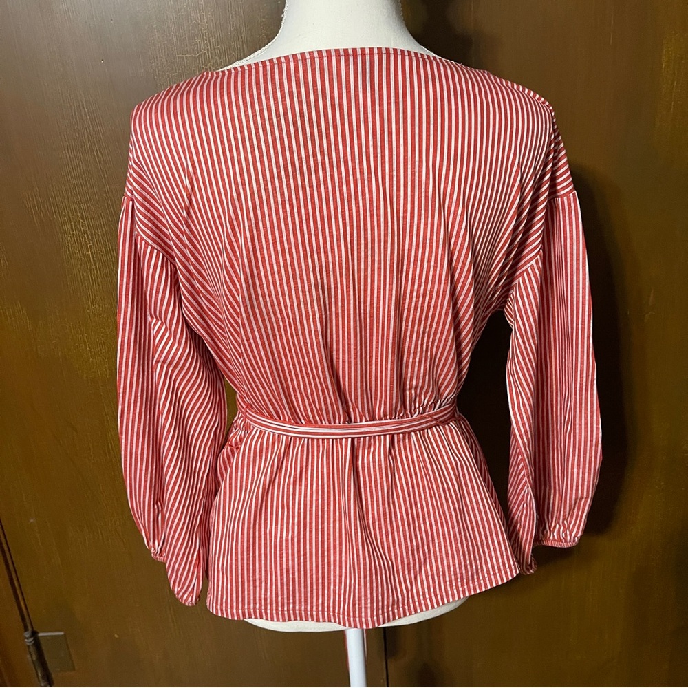 Ann Taylor Red Striped Blouse with Tie - Picture 2 of 3